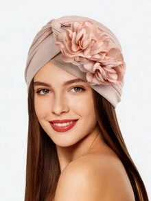 1pc Women's Sequin 3D Flower Printed Style Turban Hat, Suitable For Daily Use Hair Sleep Cap - Multicolor - View 12