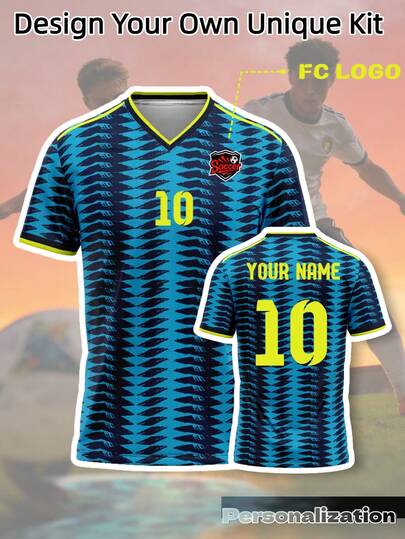 1 pieza Camiseta de fútbol de visitante azul marino personalizada para adultos de la Copa Mundial 2026 de Colombia - Traje de partido/entrenamiento transpirable con estampado (compatible con el logotipo del equipo personalizado), tela transpirable, conjunto de partido/entrenamiento único y de moda, excelente regalo para el Día de San Valentín Verano