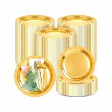 5/10/25/50/100pcs Gold Paper Plates, Disposable Party Tableware, Suitable For Serving Cakes, Desserts, Salads, Burgers, Sandwiches, Fruits, Snacks, Great For Birthday Parties, Holidays, Weddings - Gold - View 10