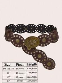 1pc Western Cowgirl Boho Style Women's Belt, Boho Belt, Western Belt, Gothic Velvet Patchwork Belt, Women's Fashion Accessory, Autumn/Winter Coffee & Antique Bronze Floral Oval Belt, Dress Accessory, Party, Beach, Music Festival, Y2K Style Belt, Valentine's Day - 咖啡 - 查看 4