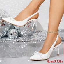 时尚尖头后跟蝴蝶结装饰亮面漆皮套脚鞋，适合青少年女孩、高中生和大学生，日常穿着和舞台表演皆宜。 - 白色 - 查看 12