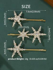 1 Set Sparkling Rhinestone Star & Moon Hair Clips, Geometric Bridal Bridesmaid Headpiece, Music Festival Party Graduation Casual Versatile Barrette, Ramadan Hairpin