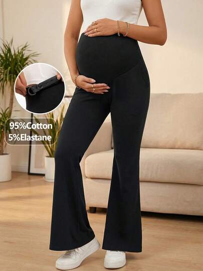 Women's Solid Color High Waist Elastic Casual Maternity Flare Pants, Womenswear, Maternity Pants (YY1135)