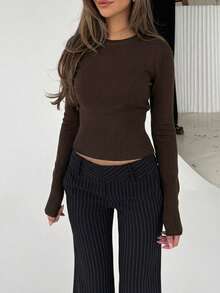 Jersey de cuello redondo a medida - Café integral - Ver 5