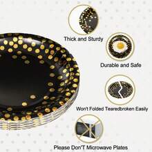 10/20/50pcs 9inch/7inch Thick Black & Gold Polka Dot Paper Plates, Premium Disposable Tableware Suitable For Party, Wedding And Fine Dining - Gold Dot Black - View 8