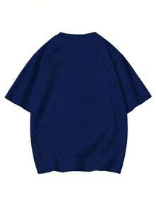 Men's T-Shirt With Minimalist 2H Print, Short-Sleeved Cotton T-Shirt With Round Neck, 2H Lettering. - Navy Blue - View 2