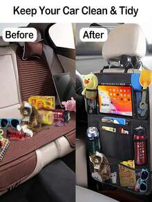 1pc Car Backseat Storage Organizer Bag, Durable Water-Resistant Oxford Fabric Car Backseat Organizer With Tablet Holder, 6 Mesh Pockets And 2 Snack Toy Pockets, Car Travel Accessory - Chair Back Style - View 5