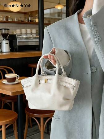 European And American Autumn/Winter Niche Design Suede Leather Bucket Bag With Strap, Women's Street Fashion Handbag For Shopping, Commuting, Party, Gift