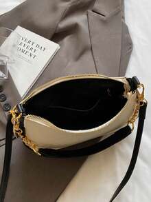 Solid PU Crossbody Underarm Bag For Women, Waterproof Shoulder Purse For Shopping & Mother's Day Gift - 黑色 - 查看 6