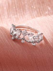 1 pieza Anillo de corona de circonita versátil y de moda, estilo europeo y americano, regalo para mujeres en el Día de San Valentín, Día de la Madre, cumpleaños, fiesta - Plateado - Ver 3