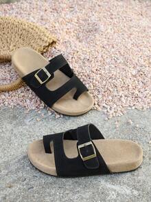 Sandalias tipo chanclas con suela gruesa, cómodas y versátiles, talla grande - Negro - Ver 8