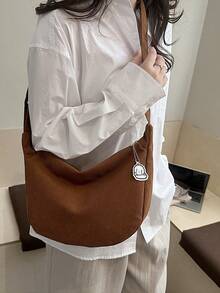 Tas Selempang Kasual Wanita yang Lucu, Warna Polos, Cocok untuk Perjalanan Sehari-hari - Coklat - View 4