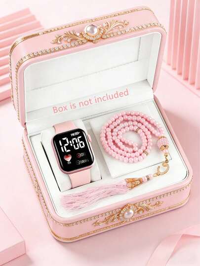 2/1pc Girl's Fashionable & Elegant LED Heart-Shaped Digital Display Electronic Watch, Suitable For Girls, Can Be Paired With Bracelets, Great Birthday/Holiday Gift For Girls, Ideal For Daily Occasions Like School, Parties, Travel. Also A Perfect Gift For Graduation Season, Ramadan, Valentine's Day.