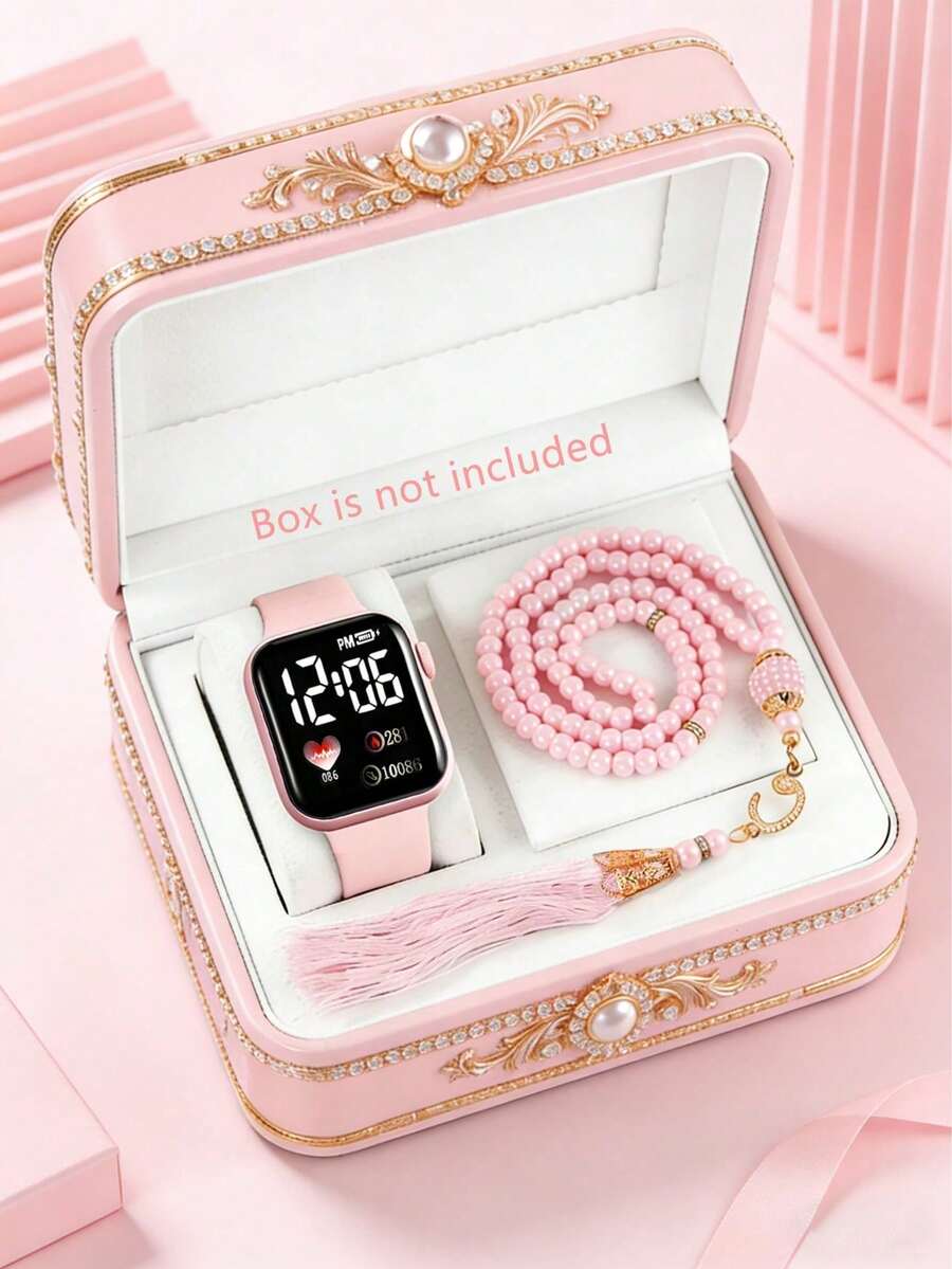 2/1pc Girl's Fashionable & Elegant LED Heart-Shaped Digital Display Electronic Watch, Suitable For Girls, Can Be Paired With Bracelets, Great Birthday/Holiday Gift For Girls, Ideal For Daily Occasions Like School, Parties, Travel. Also A Perfect Gift For Graduation Season, Ramadan, Valentine's Day. - Multicolor - View 1