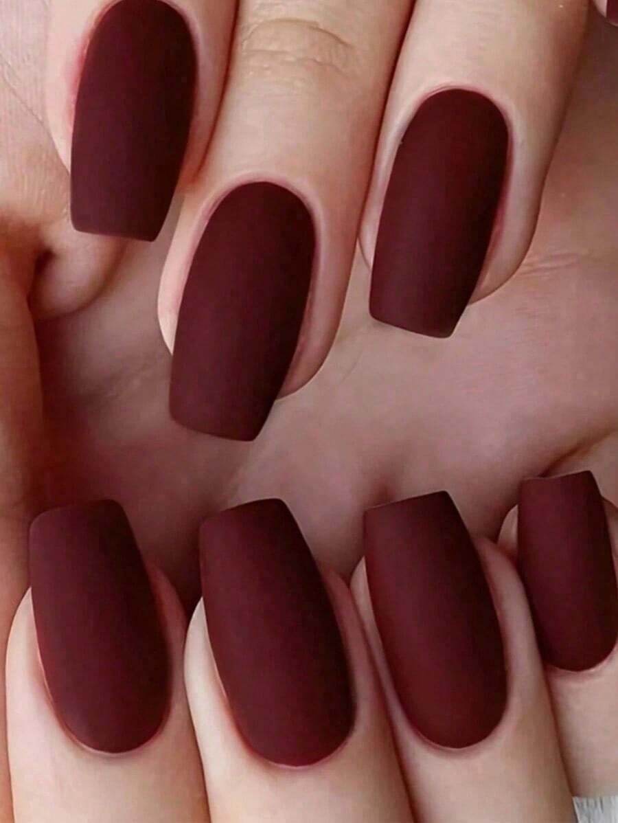 24 Pcs Short Almond Shape Red Matte Press-On Nails - Includes 1 Pc Nail File And 1 Sticker Sheet - Perfect For Everyday Fashion Or Party Celebrations - Valentine'S Day & Christmas Fashion Party Nail Supplies Nails - Màu Đỏ Sâu - Xem 1