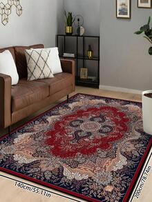 1pc Vintage Distressed Style Rug, Red Bohemian Moroccan Polyester Fiber Comfortable Rectangular Easy Care Washable Area Carpet, Suitable For Living Room, Hallway, Bedside, Sitting Room, Bedroom, Home Decor