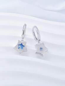 925纯银镶嵌立方氧化锆耳环，优雅圈形耳环，时尚百搭，适合日常佩戴，生日礼物 - 銀色 - 查看 5