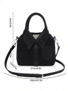 Black Shirt-Collar Design Mini Crossbody Bag, Local Delivery Bolsos Para Mujer Carteras Para Mujer, Unique Hot Girl Style Handheld Satchel, PU Fabric Long Strap Shoulder Purse, Stylish Small Square Hand Bag, Perfect For Spring Summer, Casual Daily Outfit, Everyday Essentials, Great Birthday Gift, Independence Day Celebration Bag - màu đen - Xem 3