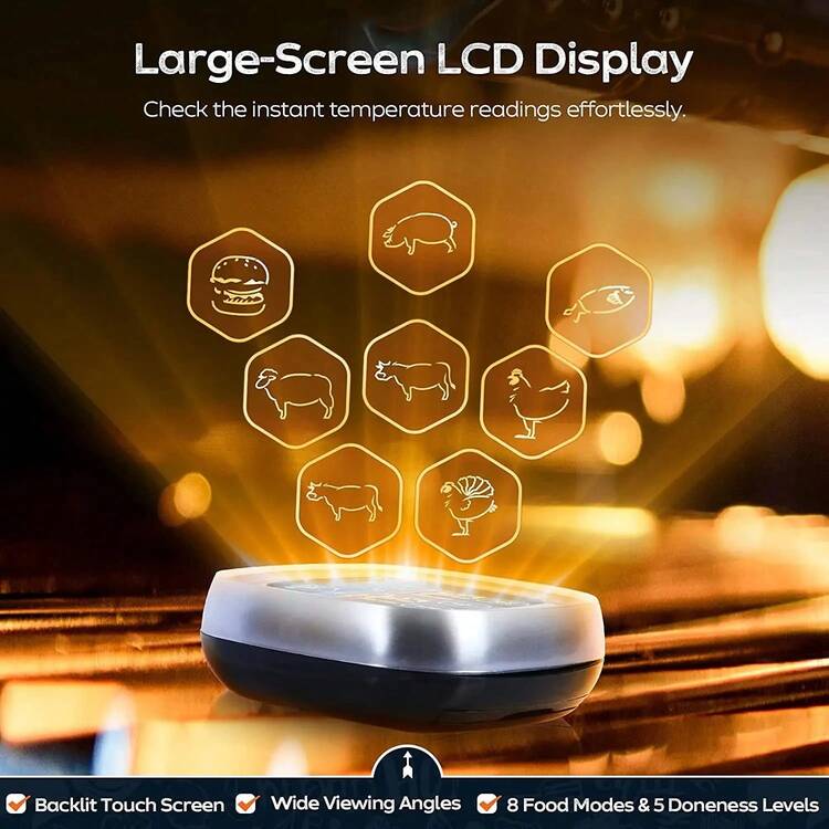 1pc, Meat Thermometer, Digital Barbecue Meat Thermometer, Large Touch Screen Barbecue Food Thermometer With Clock Timer, Thermometer With Stainless Steel Probe For Kitchen, Cooking, Baking, Liquid, Candy, BBQ, Oven, Kitchen Stuff - Multicolor - View 6