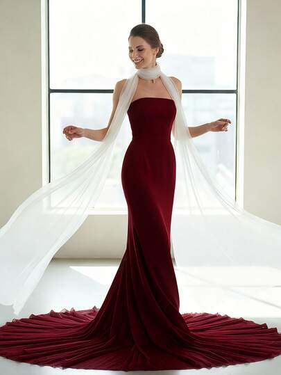 1pc Romantic Elegant Tulle Shawl, Bridal Shawl, Women's Long Scarf Suitable For Wedding Dress And Evening Gown