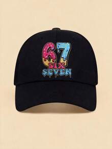 1 pieza Gorra de béisbol con diseño de atleta con número 67, patrón de goteo de helado, gorra casual unisex para todas las estaciones, opción de moda, versátil, regalo ideal para amantes del número 67 - Multicolor - Ver 5