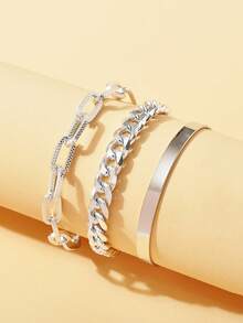 3件套朋克风镀金金属链手链，时尚饰品 - 鏈條手鍊三件套裝 - 查看 1