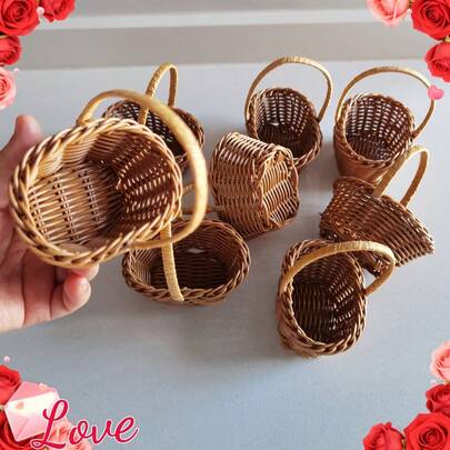 2pcs Handmade Woven Mini Bamboo Baskets, Sturdy Handle Multi-Purpose Cute Desktop Storage Basket, Lightweight Bamboo Organizer Basket, Home Decor, Wedding Table Centerpiece, Party Favor