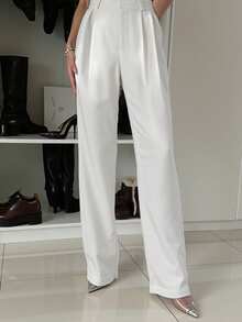 女士优雅法式白色西装裤，适合通勤和返校穿着 - 白色 - 查看 5