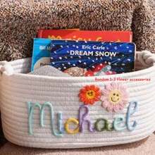 1pc Personalized Letter Handmade Basket, Party Gift Basket, Easter Gift, Party Favor, Round Rope Gift Basket - White Storage Basket - View 44