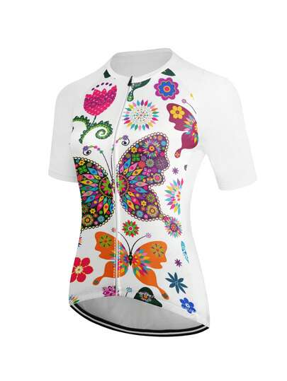 Max Storm Women's Short Sleeve Cycling Jersey, Made Of Polyester, Cartoon Pattern, Round Neck, Raglan Sleeve, Regular Length, Breathable, Reflective, 3 Rear Pockets, Suitable For Mountain Bike And Road Bike