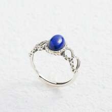 Byzantine Lapis Lazuli Ring S925 Silver 8x6mm Oval Midnight Blue Stone, Openwork Filigree Vintage Band Celestial Jewelry Mystic Statement Gift - Silver - View 2