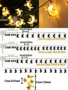 Dây đèn LED hình sao và trăng năng lượng mặt trời - 20/50/100 đèn LED, 8 chế độ chiếu sáng, chống nước IP65, đèn trang trí sân vườn ngoài trời, đèn cổ tích Mubarak, thích hợp cho vườn, sân, gian hàng, mái hiên, đám cưới, lễ hội, tụ họp, tiệc tùng, lễ hội, trang trí Ramadan Eid Al Fitr, dây đèn trang trí trong nhà/ngoài trời (Trắng ấm/Trắng/Màu) - Mặt trăng và các vì sao - Xem 10