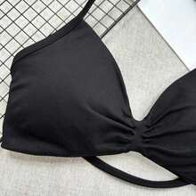 Popular Camisole Bra, Women's Backless Spaghetti Strap Sports Bra, Light Support, Cropped Workout Top, Seamless Pleated Yoga Bra Pad - Burgundy - Xem 5