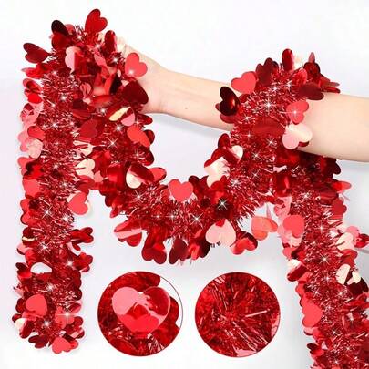 2 vòng hoa trang trí ngày Valentine, hình trái tim màu đỏ ánh kim lấp lánh, thích hợp trang trí lò sưởi trong nhà/ngoài trời, đám cưới, tiệc Galentine, đồ dùng ngày lễ, trang trí nhà cửa, trang trí phòng, trang trí ngày lễ, lò sưởi, cầu thang, trong nhà/ngoài trời, ngày lễ, trang trí tiệc Giáng sinh.