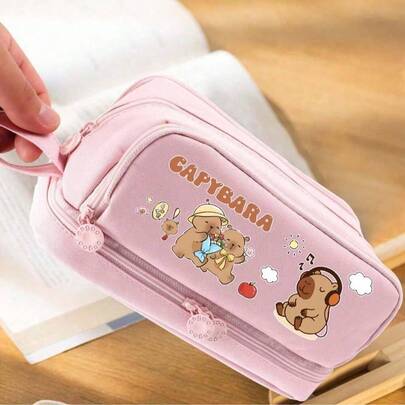 Estuche para lápices de Capibara, estuche para lápices de gran capacidad, estuche para lápices de apertura doble, estuche para lápices multifuncional para la escuela, estuche para lápices, bolsa para lápices, suministros de aprendizaje para estudiantes, bolsa de almacenamiento para el escritorio, artículos de papelería educativos, regalos de suministros de oficina, estuche para lápices creativo, estuche para lápices, útiles escolares, regreso a la escuela, suministros esenciales de regreso a la escuela, regalos del Día de San Valentín