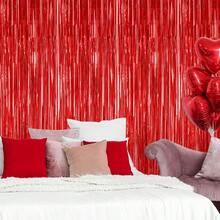 1 paquete de Telón de fondo de oropel rojo, Cortinas de flecos de 3,28 pies x 7,05 pies, Cortinas de fondo de fiesta de oropel de lámina roja para el Día de San Valentín, Fondo de foto de boda, Decoraciones de fiesta para aniversarios de boda - Rojo - Ver 8