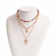 Multi-Element Colorful Turquoise Elephant Nose Pendant Necklace For Women, Ins-Style Skull Necklace Accessory - Gold - View 1