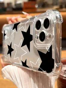 1pc Minimalist Full-Screen Black Polka Dot, Line, Star Pattern Transparent TPU Shockproof Phone Case, Suitable As Holiday Gift For Boyfriend/Girlfriend, Compatible With IPhone XS/XS Max/XR/11/12/13/14/14 Plus/15/15 Plus/16/16 Plus/7/8 Plus And Other Models - Clear - View 3