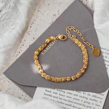 1pc Minimalist Single-Layer Feather Chain Bracelet, Heart Jewelry Accessory For Women - Gold - View 2