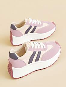 2026春夏新款女士运动鞋，透气休闲厚底高帮运动鞋，耐穿百搭 - 紫色 - 查看 1