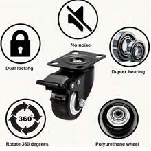 4个通用重型静音旋转脚轮，直径1.5英寸，带刹车轴，适用于手推车和小拖车 - 彩色 - 查看 7