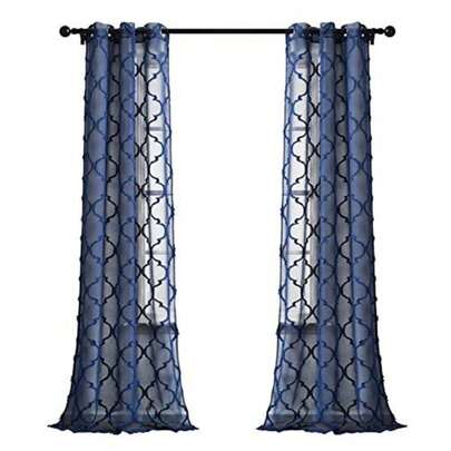 Decor Navy  Trellis Grommet Sheer Window Curtain Panel Pair 84" X 38"