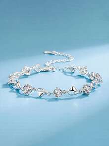1 chiếc vòng tay hình trái tim rỗng bằng bạc Sterling S925, cảm giác sang trọng, đính đá Zirconia, thích hợp để đeo dự tiệc, thiết kế độc đáo, vòng tay hình trái tim, quà tặng ngày lễ - yêu - Xem 7