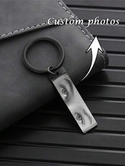 1 pieza Llavero con forma de ojo personalizado, llavero de acero inoxidable con foto de ojo personalizada, regalo personalizado para novio/novia, grabado "Te amo" en la parte posterior, regalo minimalista para el Día de San Valentín, Eid, cumpleaños, aniversario