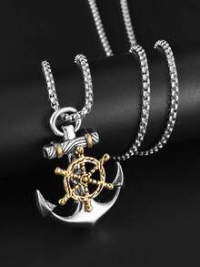 1PC Retro Design Domineering Pirate Helm Anchor Pendant Necklace Men's Fashion Charm Street Party Jewelry Gift - Fashion - View 5