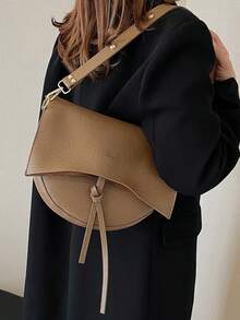 Túi đeo chéo nữ bằng da mềm màu trơn mới, kiểu dáng thời trang thường ngày, dây đeo có thể điều chỉnh, chất liệu PU nhẹ. - Màu Khaki - Xem 6