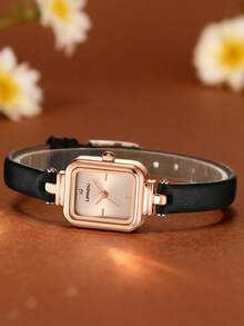 LIANDU LIANDU 女士腕表，时尚简约，优雅方形表壳，PU皮表带，搭配精致迷人的小表盘，适合日常佩戴，也是理想的送礼佳品。 - 黑色 - 查看 5