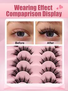 7对透明带假睫毛，自然纤长交叉蓬松卷翘，凌乱尖刺睫毛，戏剧性睫毛，适合日常生活、约会、婚礼、音乐节和旅行。 - 自然纖長款 - 查看 6