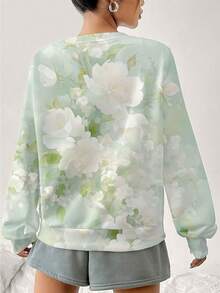 Women's Mint Green Floral Sweater | Allover White Floral & Leaf Print Pullover | Soft Round Neck Spring/Fall Layering Sweater | Elegant Top For Wedding, Brunch & Casual Wear | Ideal Gift For Ladies - Nhiều màu - Xem 2