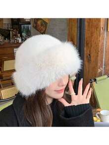 1pc Winter Warm Ear Protection Plush Bucket Hat, Unisex Mongolian Northeast Windproof Cold-Proof Bucket Hat, Korean Style Versatile Bucket Hat, Winter Plush Bucket Hat, Women's Fashionable Thick Hat, Winter Warm Earless Cap, Winter Gear, Essential Winter Hat - Multicolor - View 4